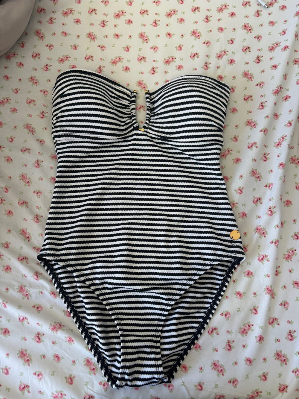 Bleu Rod Beattie Black and White Striped Strapless One-Piece Swimsuit